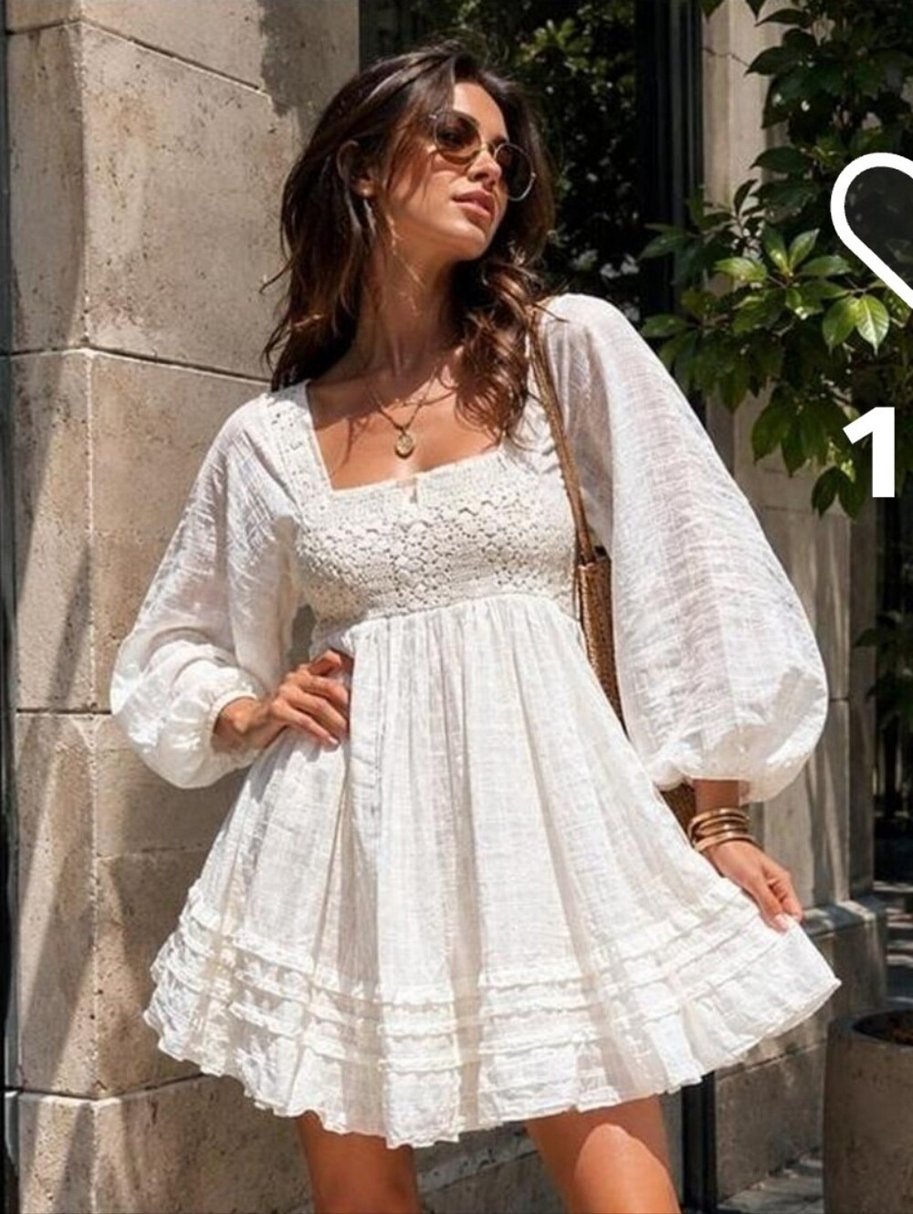 Free People Small Boho Square-Neck White Mini Dress Lace Crochet Bridal Summer S